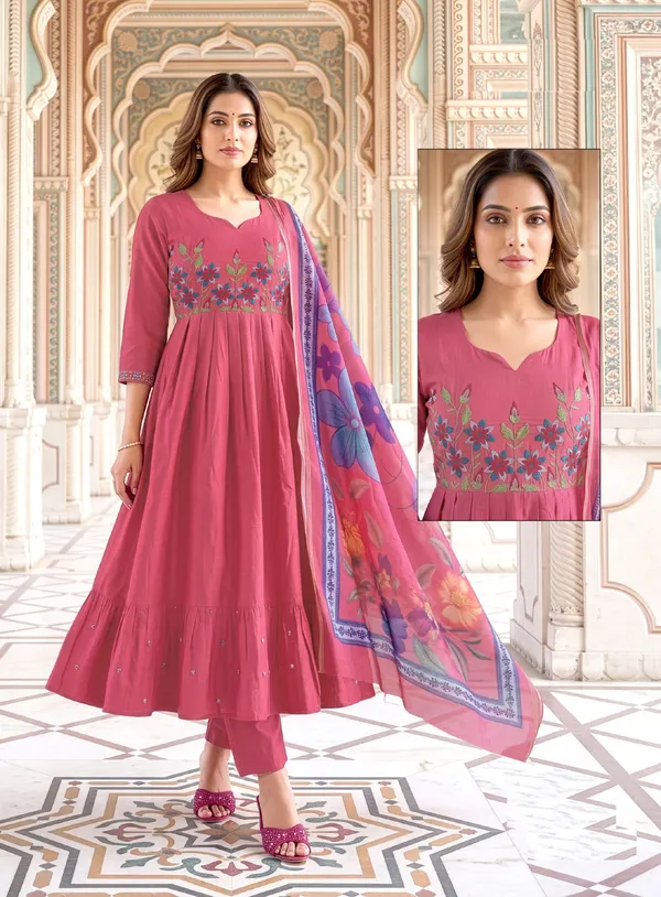 Roman Cotton Umbrella Top Bottom Dupatta | TS3771