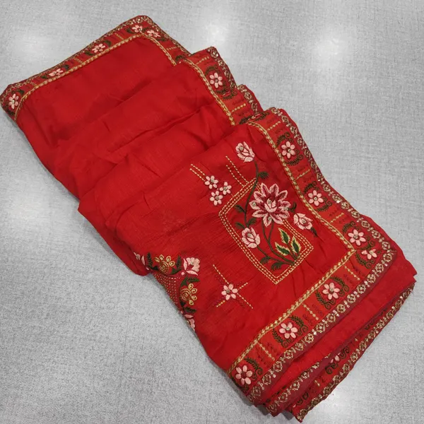 Vichitra Silk embroidery border saree | SR284