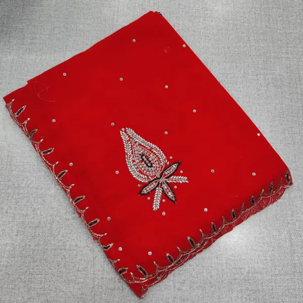 Plain chiffon Saree with Culcatta handwork | SR212