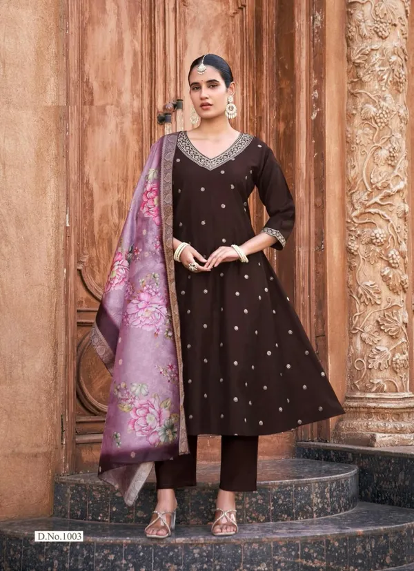 Heavy Gadhwal Dyed A-Line Top Bottom Dupatta Set | TS3653