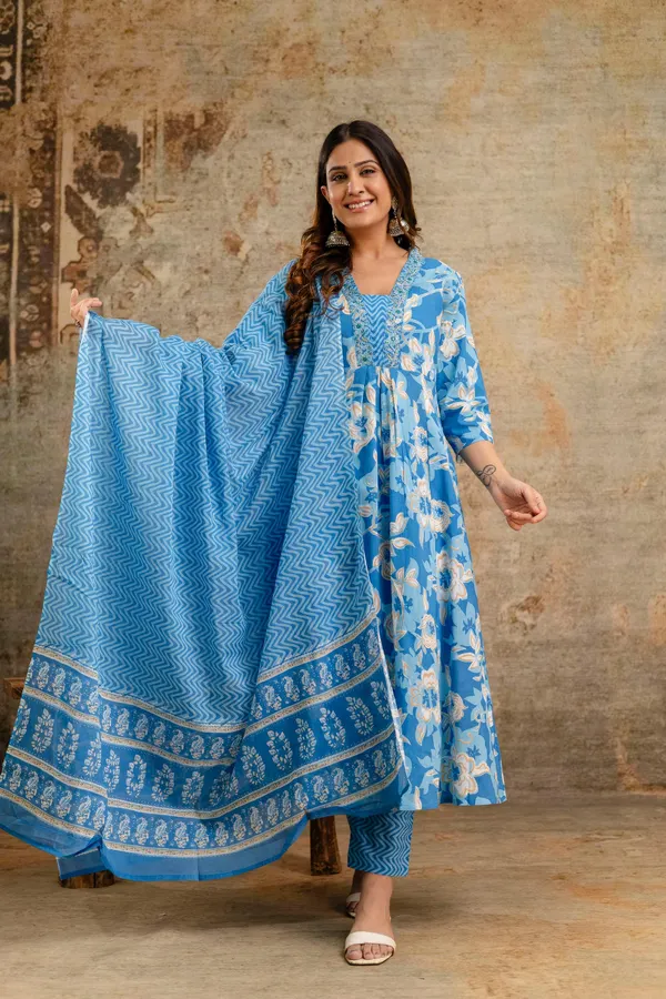 Premium  Cotton Panel Anarkali Bottom Dupatta Set | TS1805