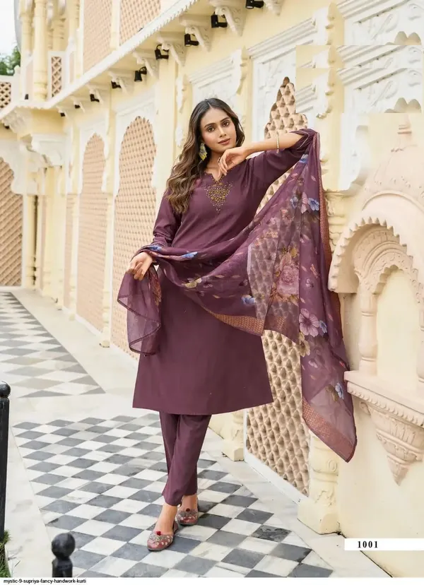 Premium Heavy Silk Handwork Suit Set with Chanderi Digital Zari Dupatta | TS2182