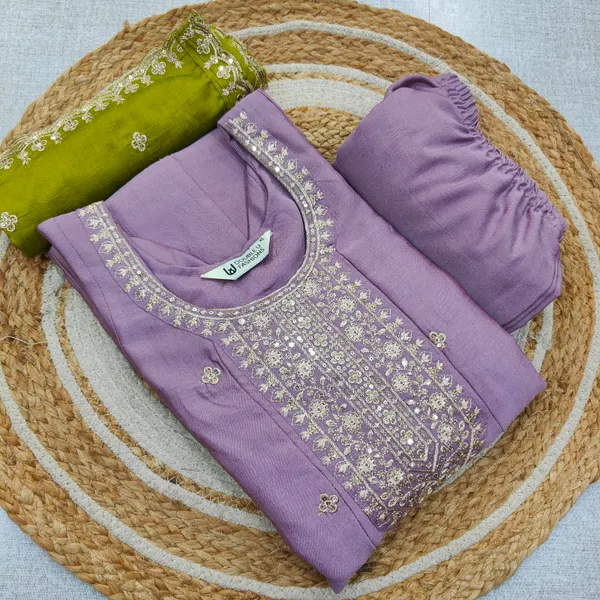 Premium Vichitra Silk Long Anarkali Top Bottom Dupatta Set | TS3740