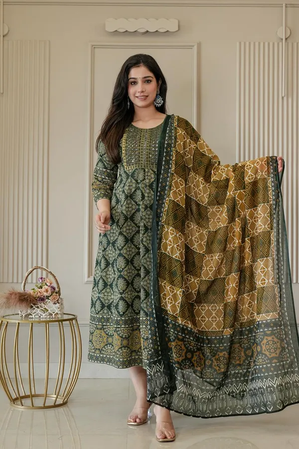 Premium Cotton Rayon Anarkali Kurti with Dupatta  | KS1270