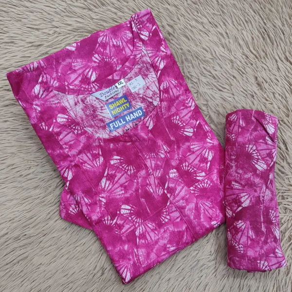 Premium Cotton Full Hand Nighty with Matching Shawl | NT3233