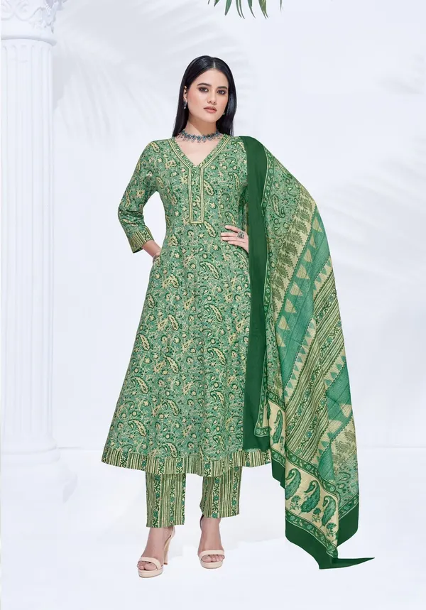 Premium Cotton Panel Anarkali Top Bottom Dupatta | TS2730