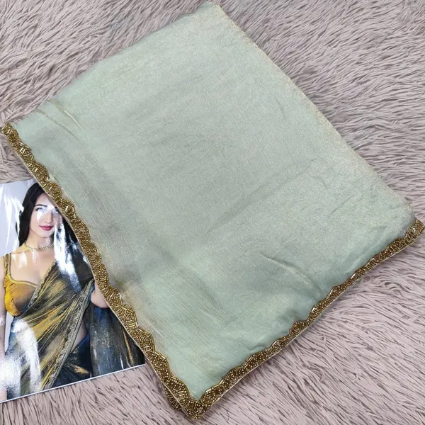 Premium Space Silk Plain Saree with Beads Work Border |SR30