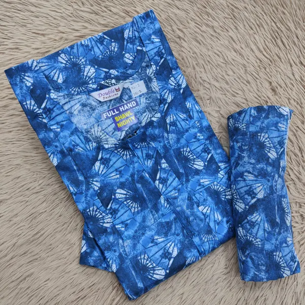 Premium Cotton Full Hand Nighty with Matching Shawl | NT3230