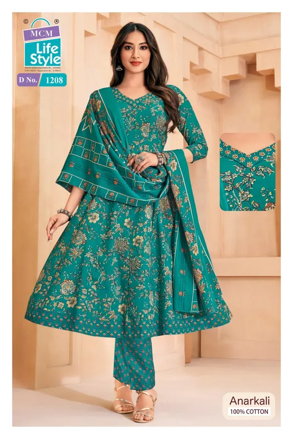 Premium Cotton Panel Anarkali Top Bottom & Dupatta | MA1208
