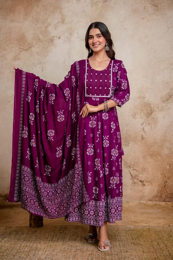 Premium Cotton Rayon Anarkali Kurti with Dupatta  | KS1274