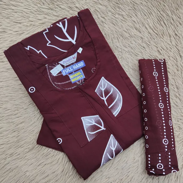 Premium Cotton Full Hand Nighty with Matching Shawl | NT3221
