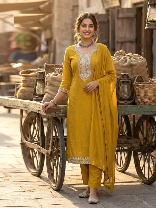 Roman Silk Straight Top Bottom Dupatta Set | TS2981