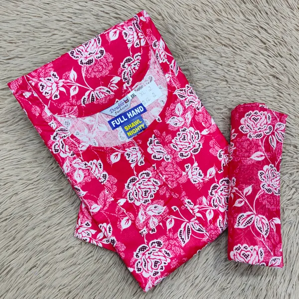 Premium Cotton Full Hand Nighty with Matching Shawl | NT2691