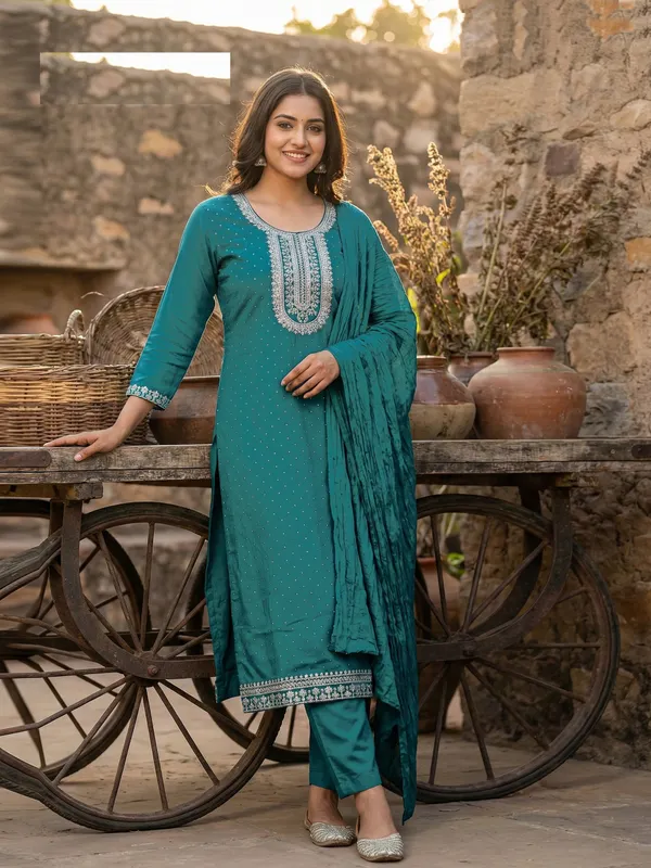 Roman Silk Straight Top Bottom Dupatta Set | TS2980