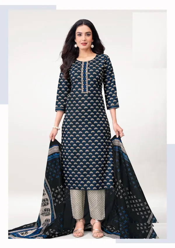 Premium Pure Cotton Straight Top Bottom Dupatta Set | TS3408