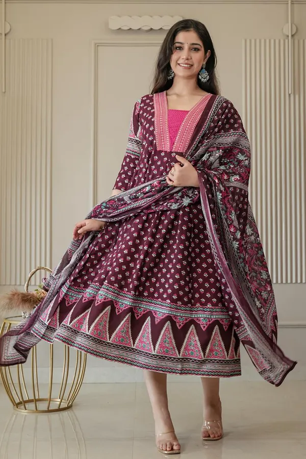 Premium Cotton Rayon Anarkali Kurti with Dupatta | KS1257