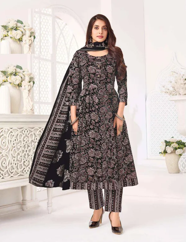 Pure Cotton Anarkali Top Bottom Dupatta Set | TS3552