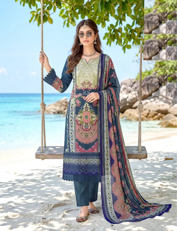Pure Cotton Karachi Style Side Cut Top Bottom & Dupatta | TS3765