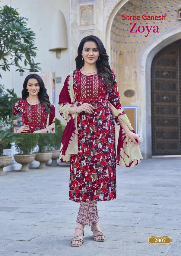 Rayon Straight Top Bottom Dupatta Set | SG2007