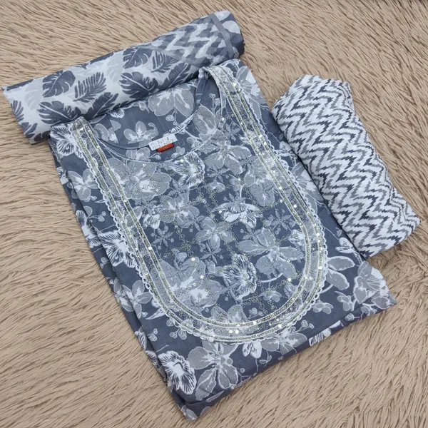 Cotton Anarkali Top Bottom Dupatta Set | TS3041