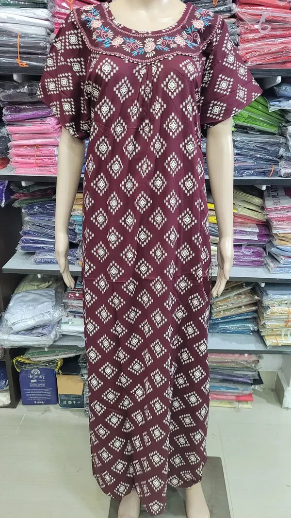 Ajrak Cotton Embroidery Nighty | NT1379