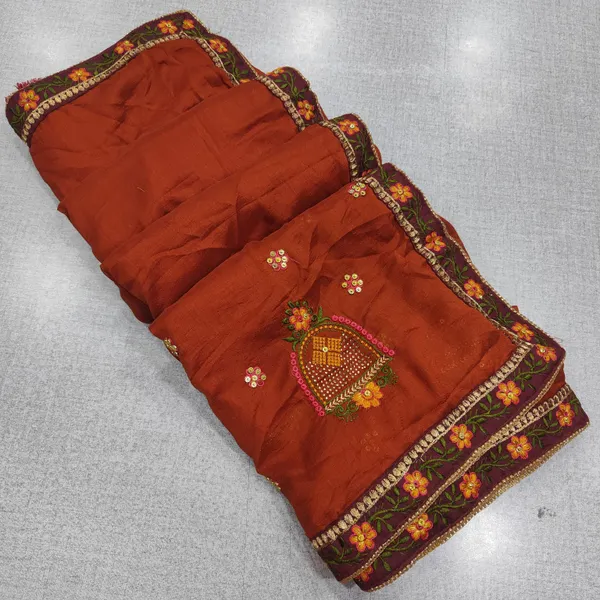 Vichitra Silk embroidery border saree | SR285