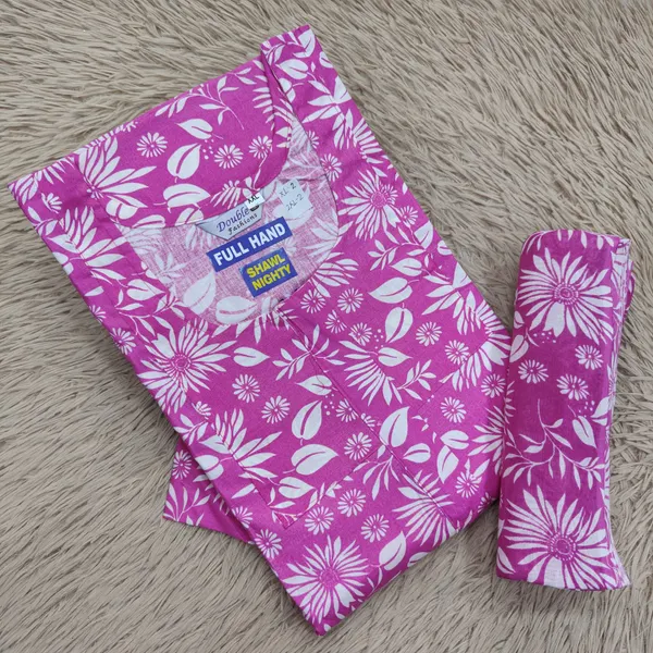 Premium Cotton Full Hand Nighty with Matching Shawl | NT3238