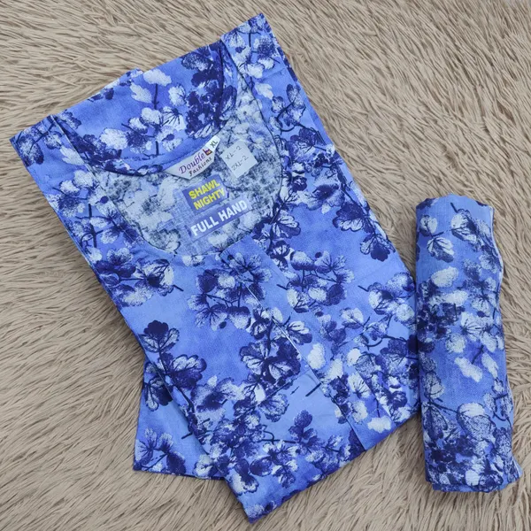 Premium Cotton Full Hand Nighty with Matching Shawl | NT3239