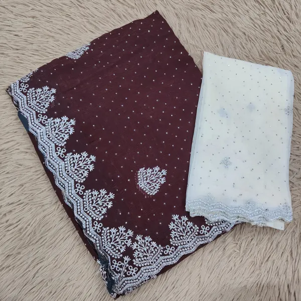 Premium Crushed Silk Saree with Silver Embroidery & Stone Work | SR84