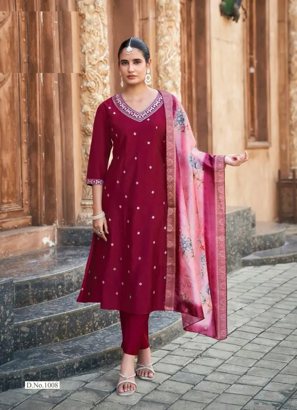 Heavy Gadhwal Dyed A-Line Top Bottom Dupatta Set | TS3652