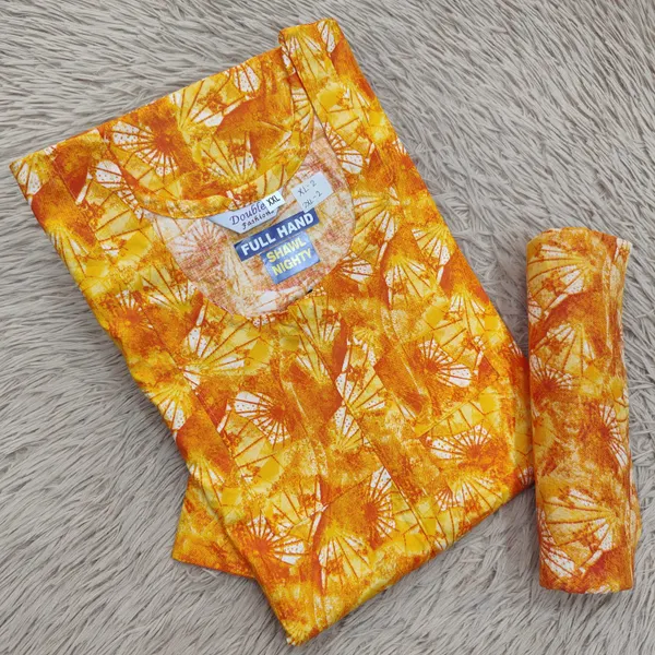 Premium Cotton Full Hand Nighty with Matching Shawl | NT3232