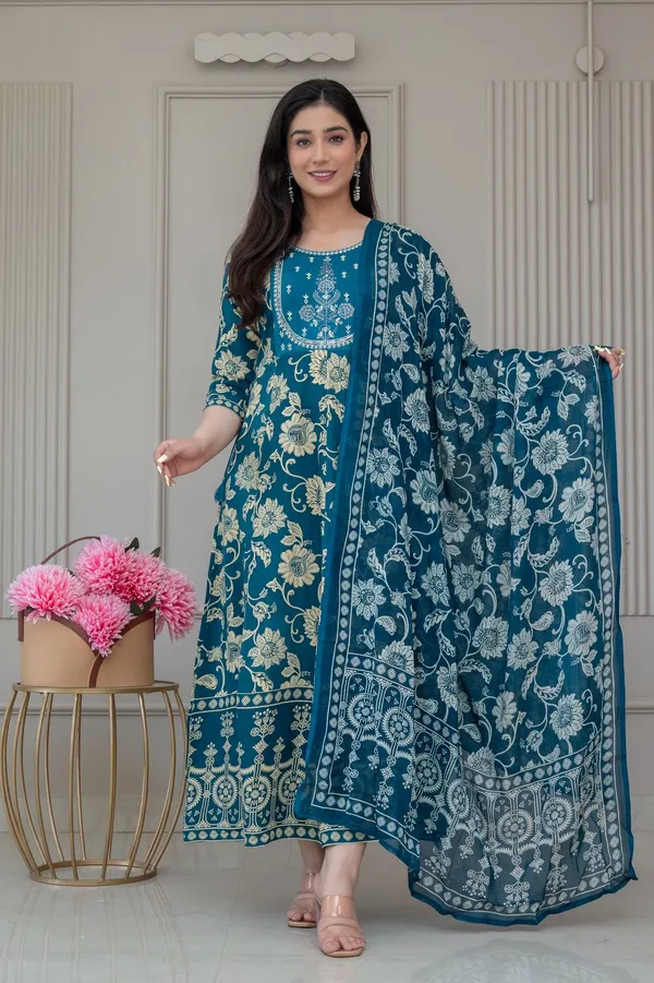 Rayon Cotton Long Anarkali Kurti with Dupatta | KS1246