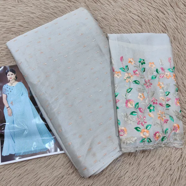 Soft Moss Chiffon Saree with Dew Drop Foil Butta | SR34