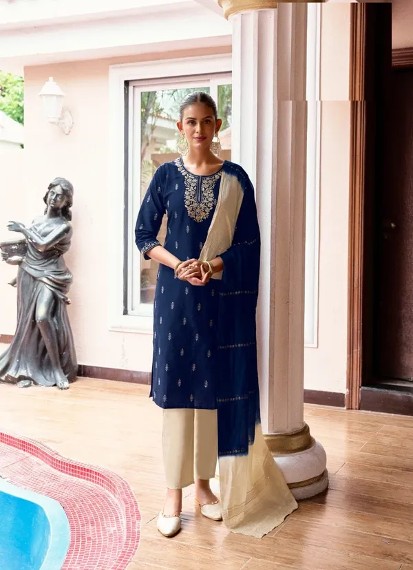 Premium Heavy Silk Embroidered Suit Set with Chanderi Dupatta | TS2176