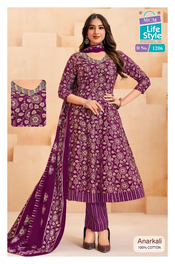 Premium Cotton Panel Anarkali Top Bottom & Dupatta | MA1206