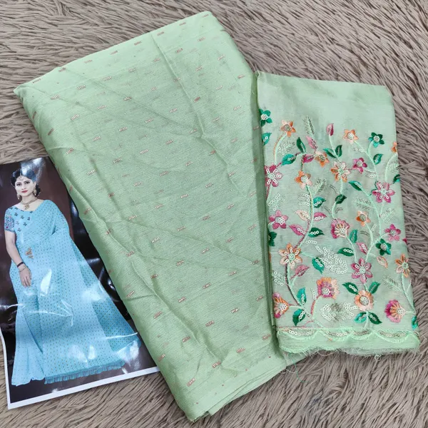 Soft Moss Chiffon Saree with Dew Drop Foil Butta | SR34
