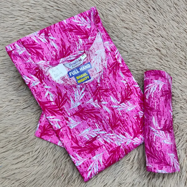 Premium Cotton Full Hand Nighty with Matching Shawl | NT2680