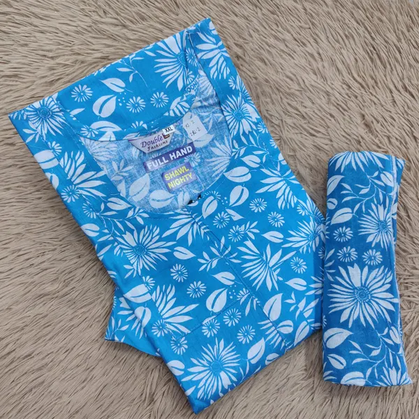 Premium Cotton Full Hand Nighty with Matching Shawl | NT3231