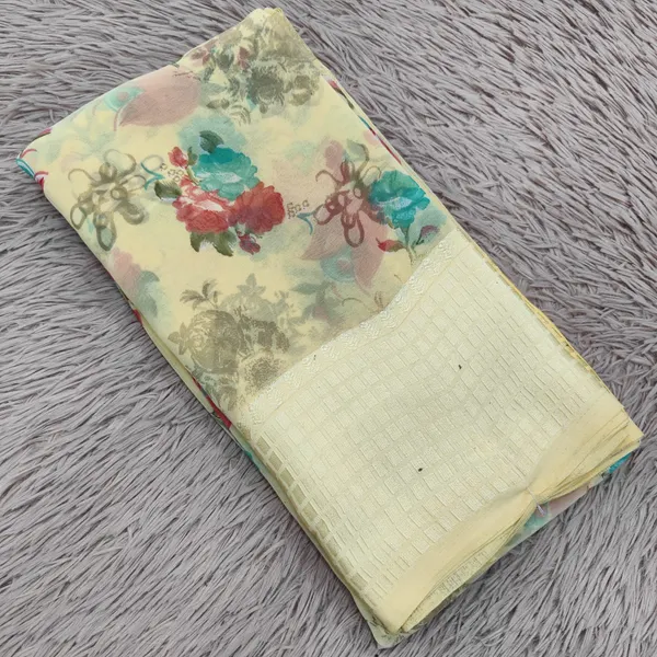 Soft Chiffon Saree with Big Satin Checks Border | SR35