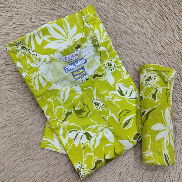 Premium Cotton Full Hand Nighty with Matching Shawl | NT3224