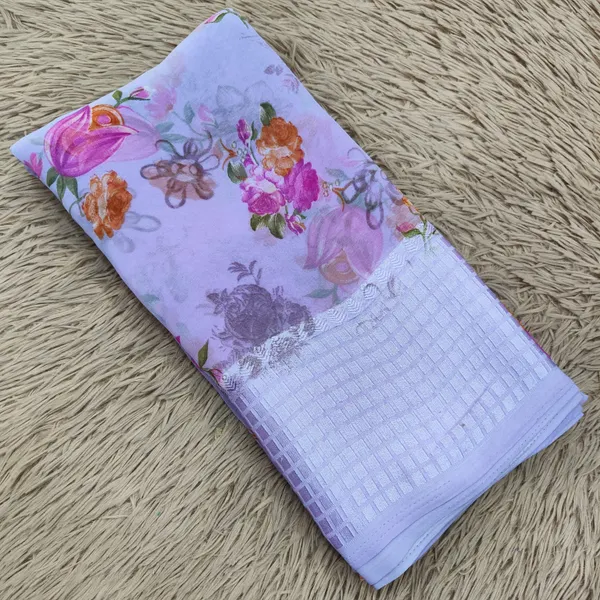 Soft Chiffon Saree with Big Satin Checks Border | SR35