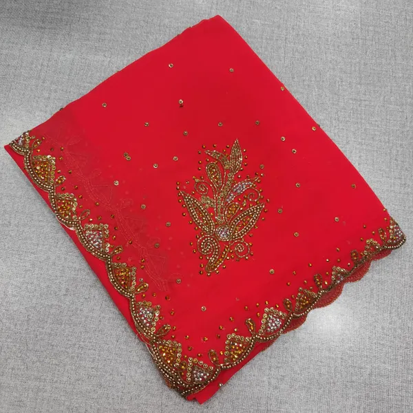 Plain chiffon Saree with Culcatta handwork | SR195