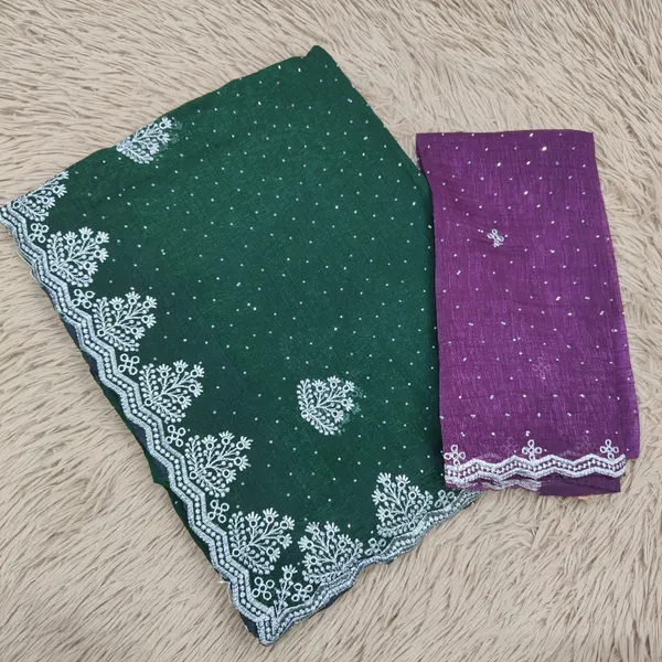 Premium Crushed Silk Saree with Silver Embroidery & Stone Work | SR84