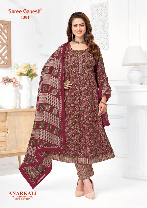 Sree Ganesh Panel Anarkali Kurti with Bottom & Dupatta Set | TS2274