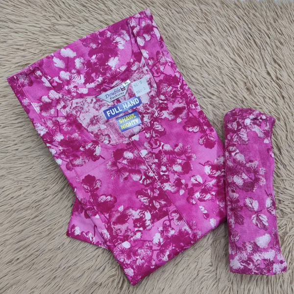Premium Cotton Full Hand Nighty with Matching Shawl | NT3242