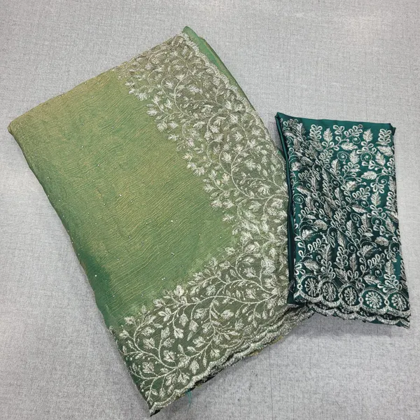 Heavy Fendy Border Saree with Contrast Blouse | SR166