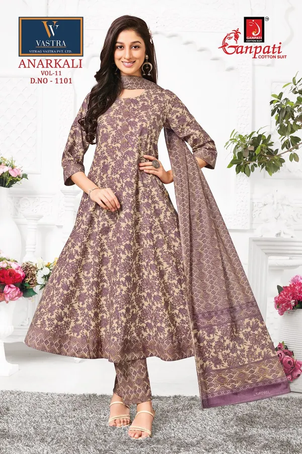 Ganpati Anarkali Top Bottom Dupatta | Pure Cotton | GN1101
