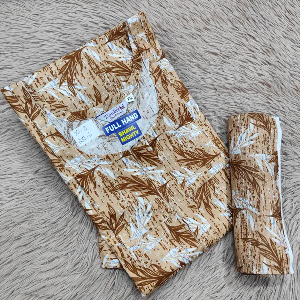 Premium Cotton Full Hand Nighty with Matching Shawl | NT2682