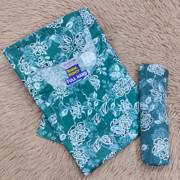 Premium Cotton Full Hand Nighty with Matching Shawl | NT2693