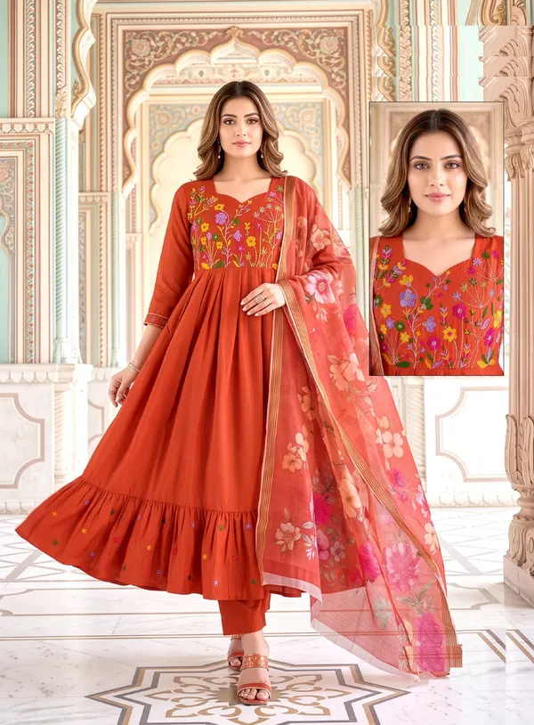 Roman Cotton Umbrella Top Bottom Dupatta | TS3774